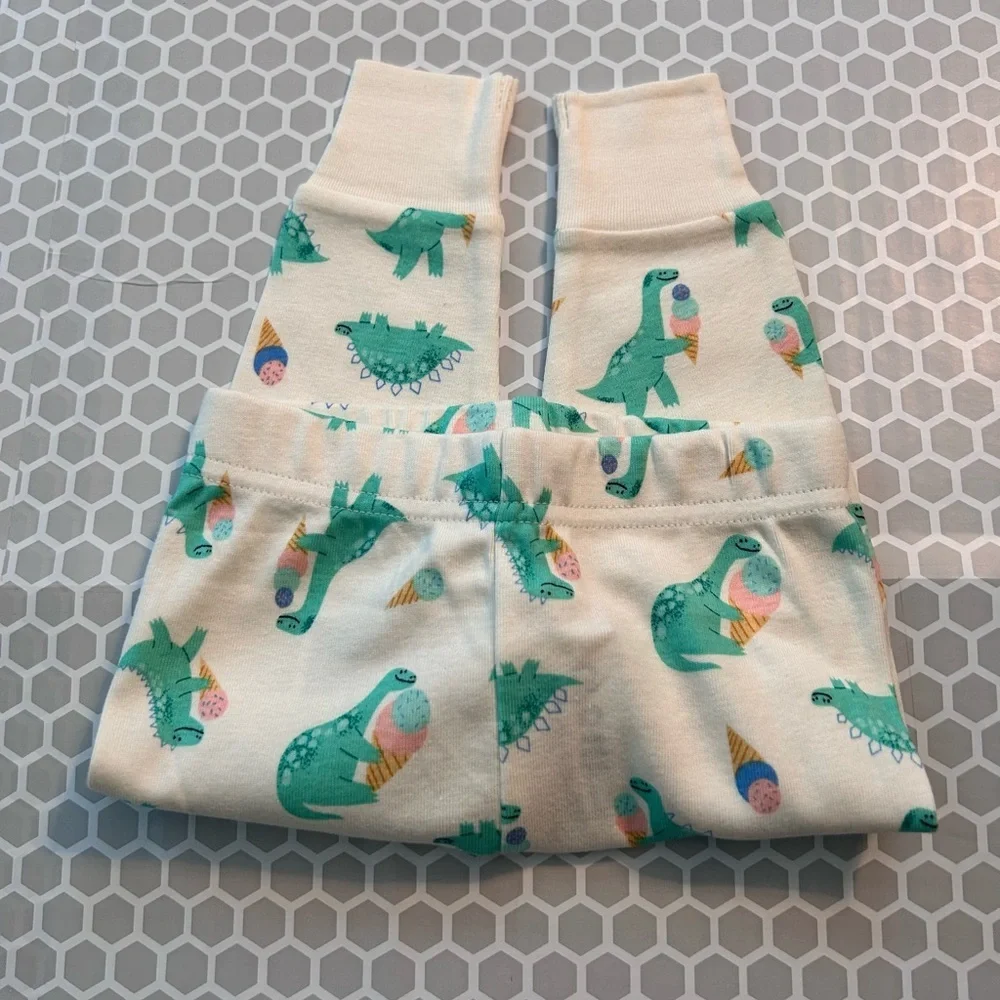 NWT Old Navy Cream Pajama Set Teal Dinosaur & Pink Ice Cream Accents Size 6-12M